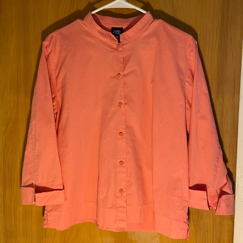 Eileen Fisher Peach Button Up Blouse Size Medium Good Condition